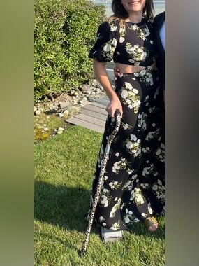Reformation Black Floral Maxi dress with White & Cream Blooms